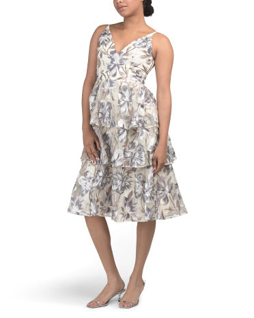 DRESS THE POPULATION Lorelai Çiçəkli Midi Geyim