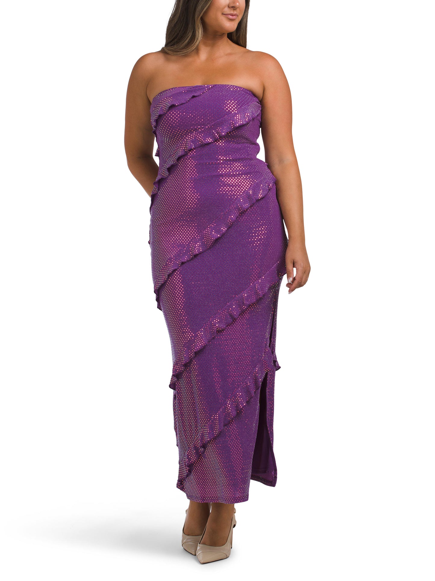 SELFIE LESLIE Metrics Strapless Frill Maxi Geyimi
