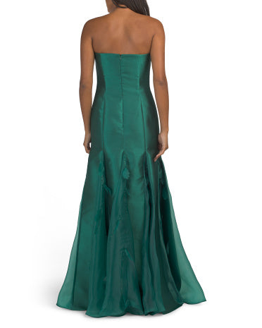 TERANI COUTURE Strapless Tüy Bəzənmiş Geyim