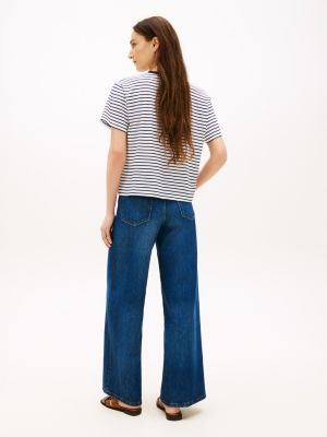 Tommy Hilfiger Mücərrəd Çiçək Nəqşi Zolaq Köynəyi, Optik Ağ