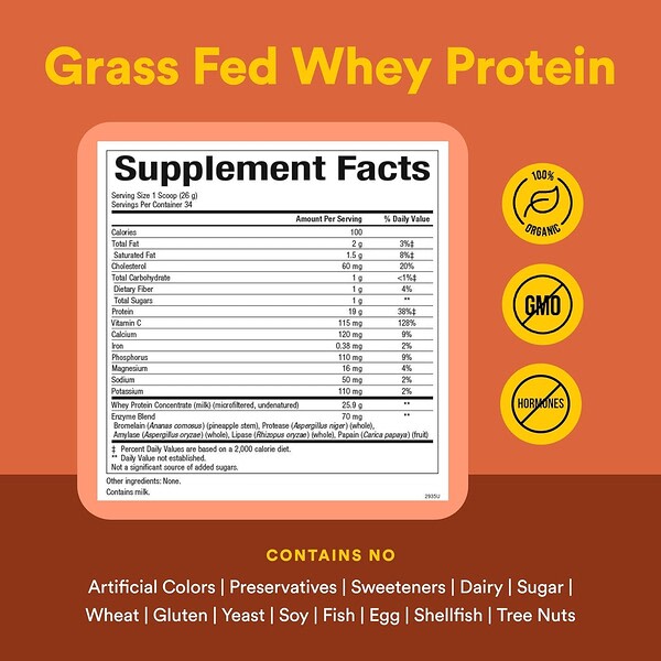 Natural Factors Whey Factors Otla Beslənən Protein Tozu Ləzzətsiz 907 G
