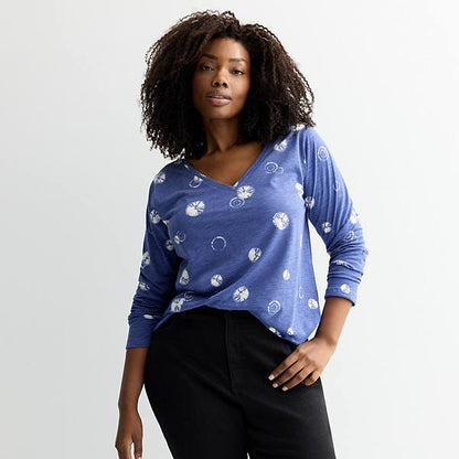 Plus Size Sonoma Goods For Life® Gündəlik Uzun Cəkətli V-Yaxalıqlı Köynək