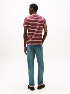 Tommy Hilfiger Extra Slim Zolaqli Elastik Pambıq Köynəyi, Bordo Heather Zolaqli