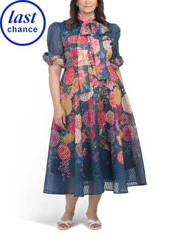 DALIA MACPHEE Plus Tie Neck Floral Maxi Geyimi