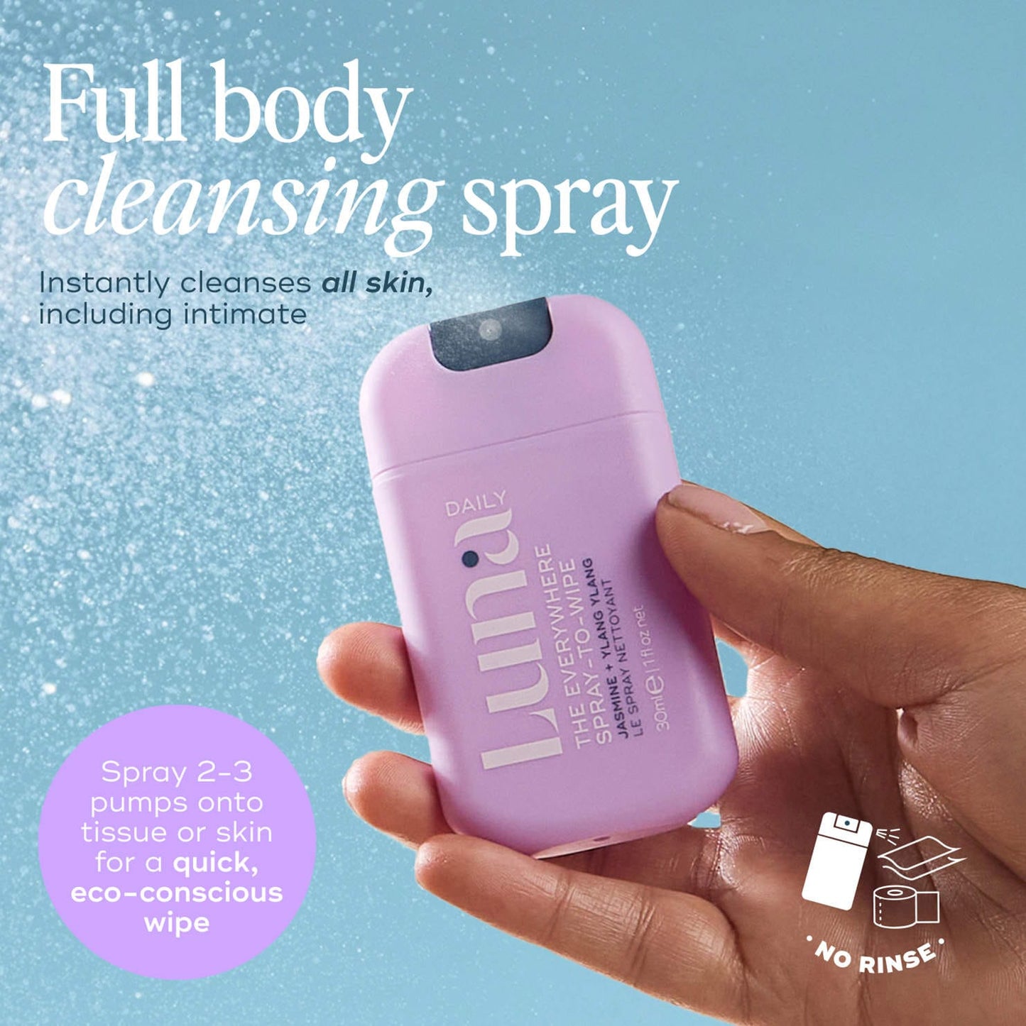 Luna Daily The Mini Everywhere Spray-to-Wipe - Prebiotiklər + C və E Vitaminləri ilə Bütün Dəri Tiplərində İstifadə Üçün