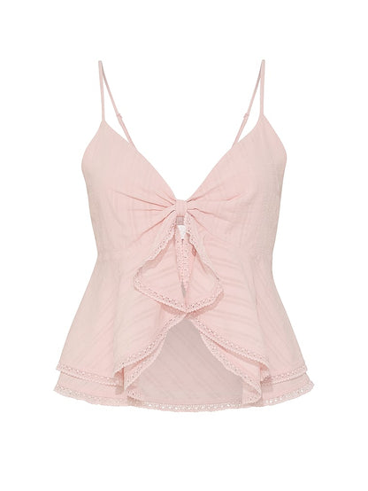 PINK High-Low Lace-Trim Ruﬄe Cami