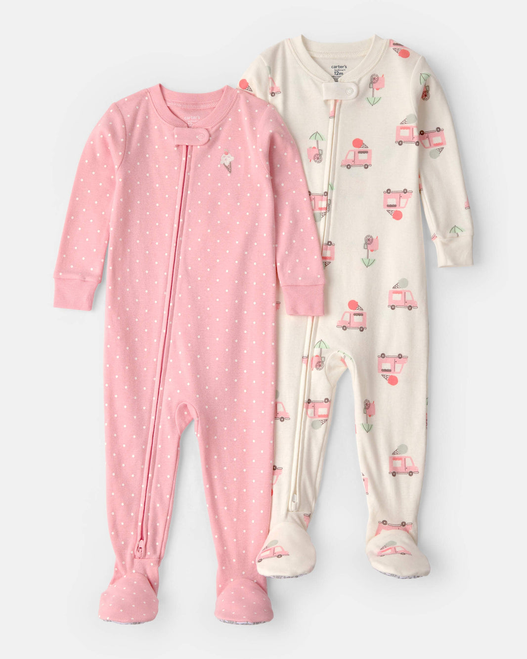 Carter's Uşaq Qız 2-Pack Dondurma Maşını 100% Pambıq Dar Oturan 1-Hissəli Pijama - Çəhrayı/Fil Dişi