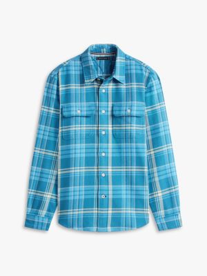 Tommy Hilfiger Qırmızı Desen Ağır Flanel Köynək, Tünd Mavi