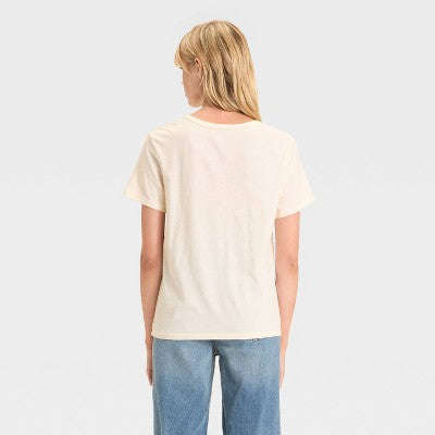 Qadınlar üçün Vəhşi Çiçək Qısa Tək Qrafikli T-Shirt - Slonovaya Sümüyü XXS YoxYox