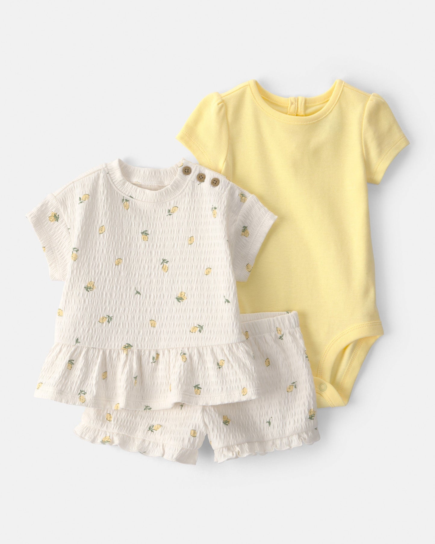 Carter's Qız Uşaq 3-Parçalı Limon Bluzka, Bodysuit və Şort Dəsti - Sarı/Fil Dişi