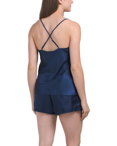 LINEA DONATELLA 2 Parçalı Satin Kamisol və Qısa Pijama Dəsti Dantel Detalı ilə
