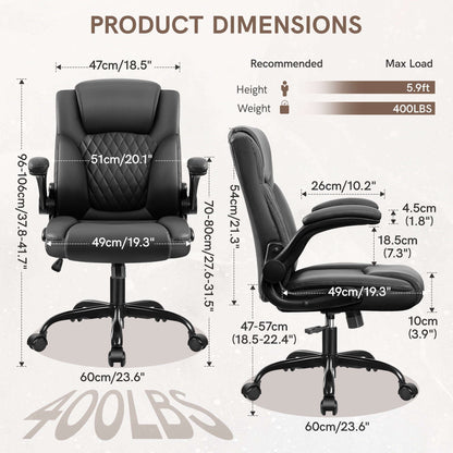 COOLHUT Dəri Ofis Kreslisi, Böyük və Uzun Boy Ofis Kreslisi 400LBS Geniş Oturacaq Ergonomik Kompüter Masası Kreslisi Yüksək Arxalı İcraçı Dəri Kreslisi Tənənnəfli Kəmər Dəstəyi 8 İl Zəmanət ilə YoxYox