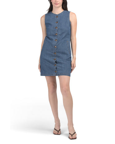 ELLEN TRACY Denim Fırfırlı Düymə Önü Mini Geyim