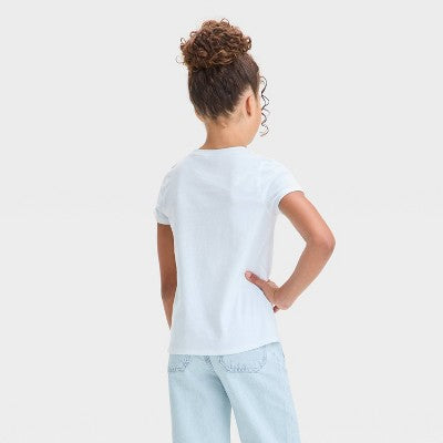 Cat & Jack Qız Qısa Kollu Düz Rəngli T-Shirt Ağ M