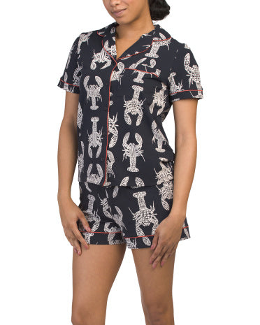 CHELSEA PEERS Organic Cotton Blend Homardı Üst Və Şort Pijama Dəsti