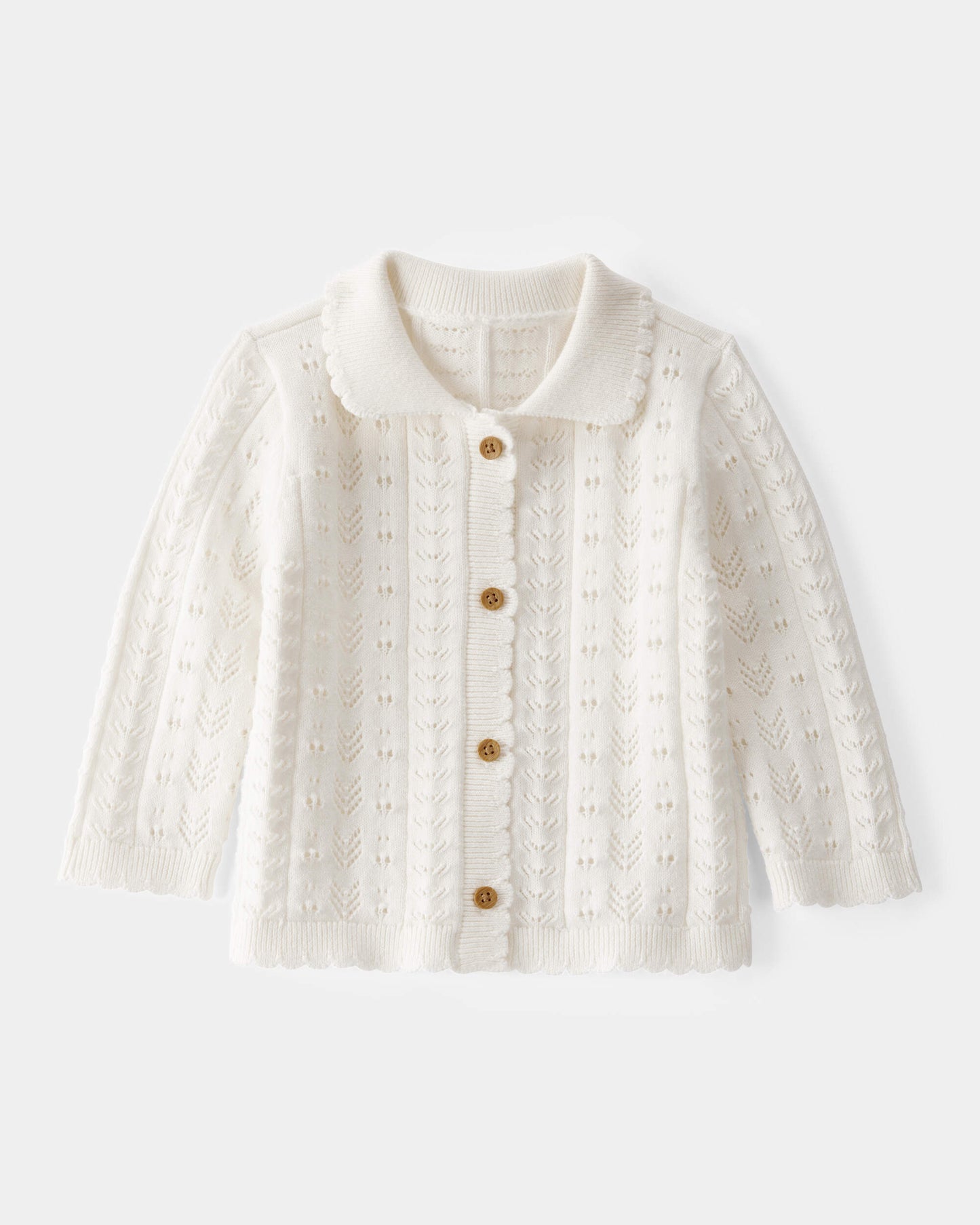 OshKosh B'gosh Qız Uşaq Pointelle Düymələ Tərs Yakalı Kardiqan - Fil Dişi