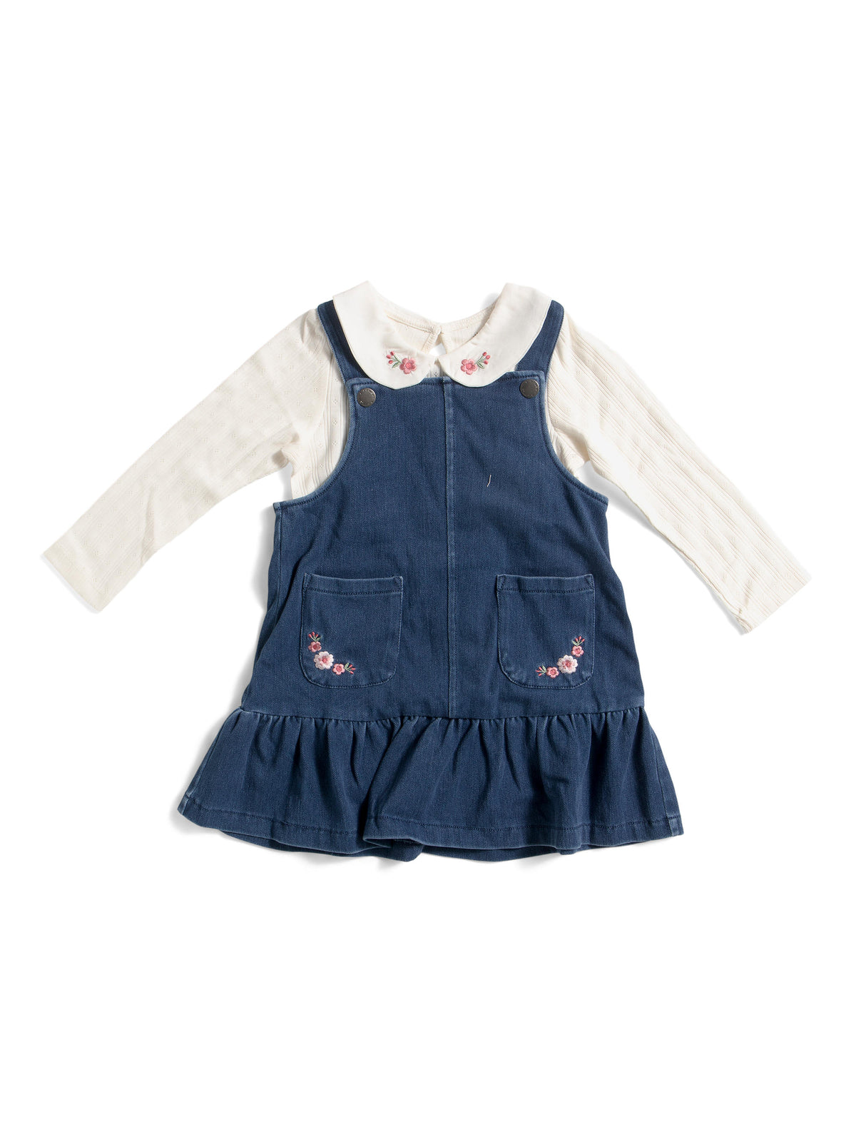 LITTLE ME Qız Uşaq 2-dəsti Örgü Bluzka və Denim Jumper