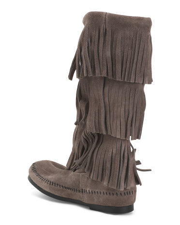 MINNETONKA Süet 3 Qatlı Uzun Frin Çəkmə