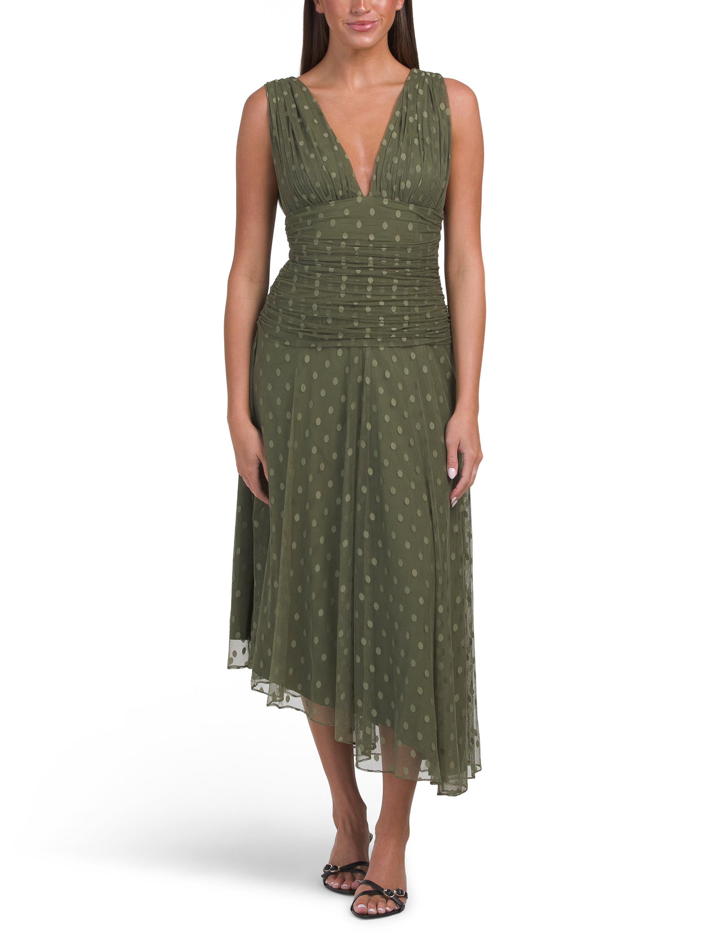 JEWEL BY BADGLEY MISCHKA Ruched V-Nyə Midi Geyim