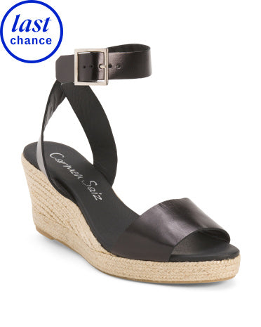 CARMEN SAIZ Made In Spain Leather Espadrille Wedge Sandals