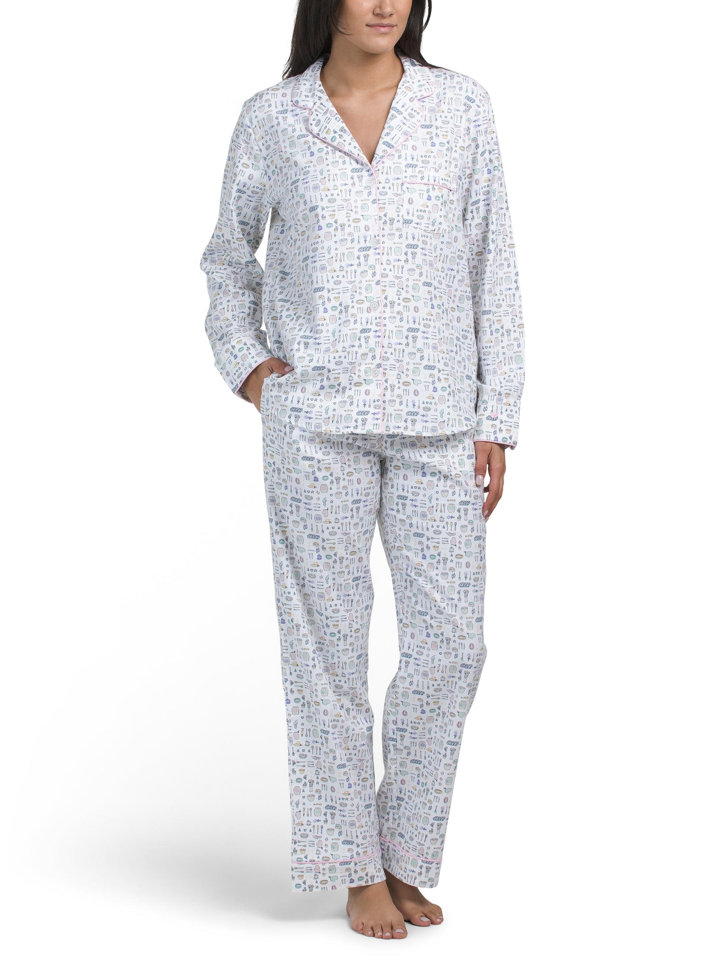 PETITE PLUME 2-Dəst Pamuk Twill Bişirmə Ruhunda Parlaq Qadın Pijama Dəsti
