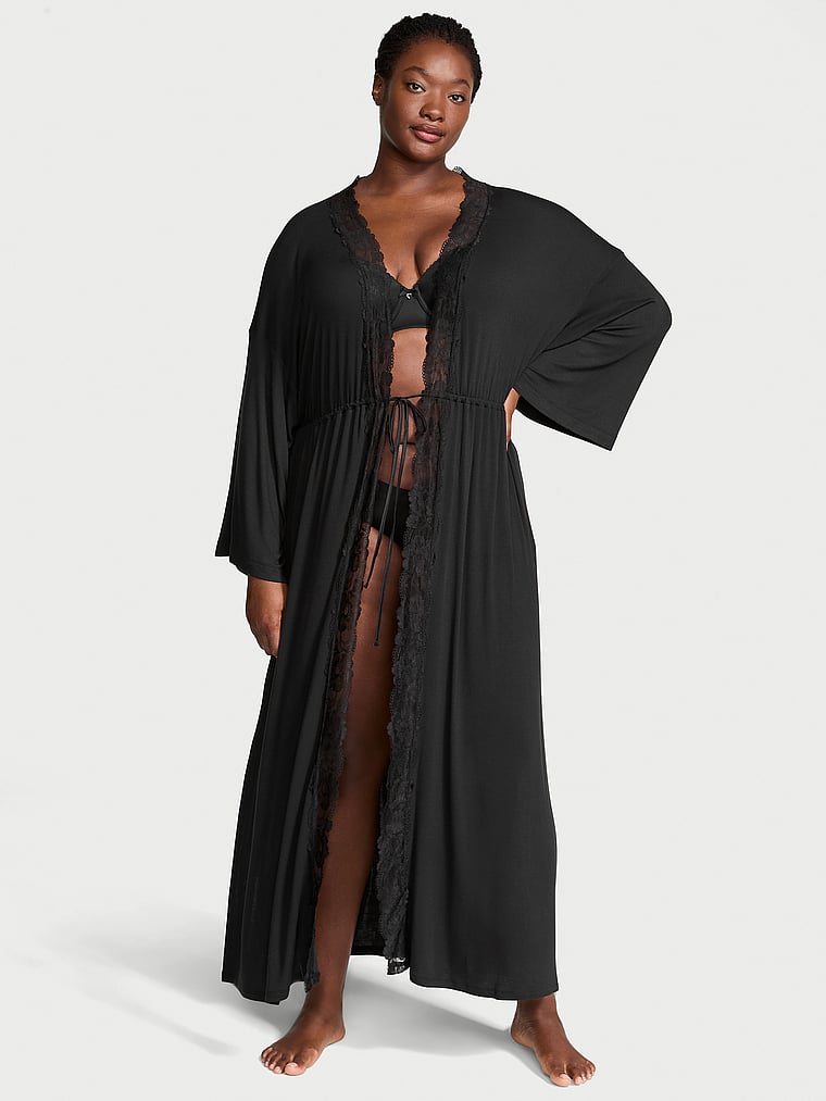 Victoria's Secret SoSoft™ Modal Ribbed Dantel Bələdli Uzun Xalat