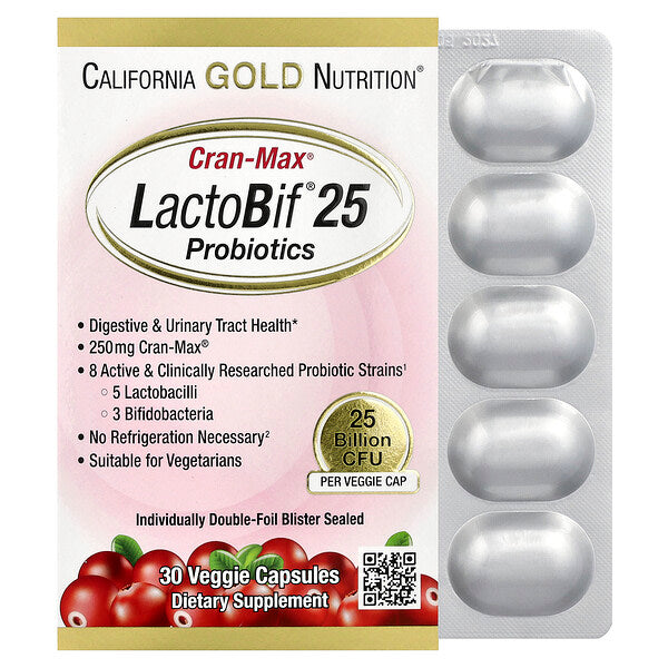 California Gold Nutrition Cranmax Lactobif Probiotiklər 25 Milyard CFU 30 Bitki Kapsulu