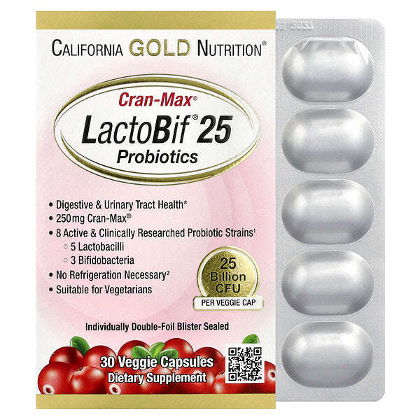 California Gold Nutrition Cranmax Lactobif Probiotiklər 25 Milyard CFU 30 Veggie Kapsul YoxYox