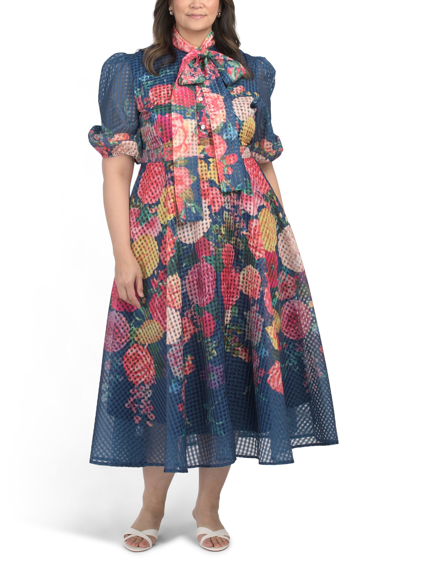 DALIA MACPHEE Plus Tie Neck Floral Maxi Geyimi