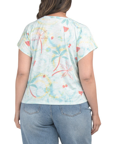 DEMOCRACY Plus Qadın Qısa Tərəvəzli Scoop Yaxası T-Shirt