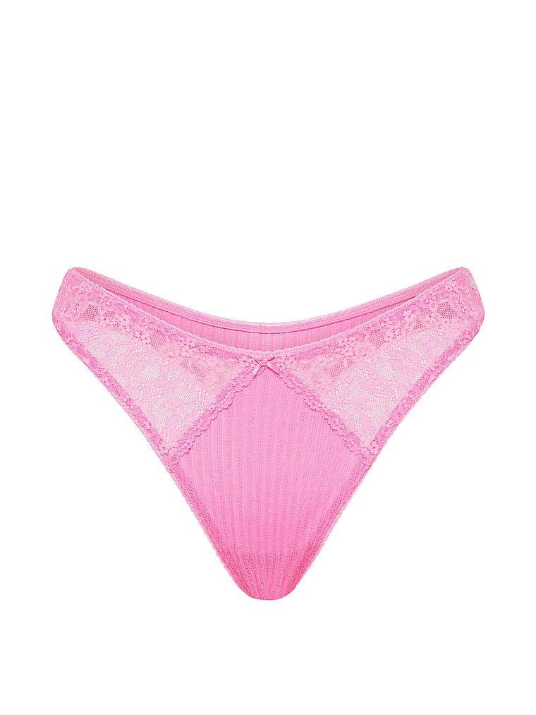 Victoria's Secret Pambaqlı Pointelle Çiçəkli Dantel Kənarı Yüksək Bel Tanga Şortu
