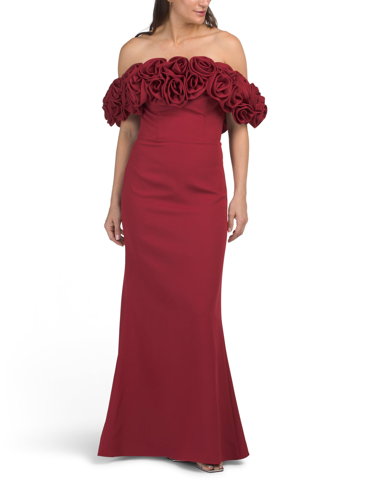 MAC DUGGAL Çiçəkli 3D Təsirli Açıq Çiyin Geyimi