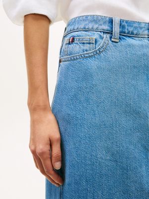 Tommy Hilfiger Xam Kənarı Denim Midi Etek, Orta Yuyulmuş