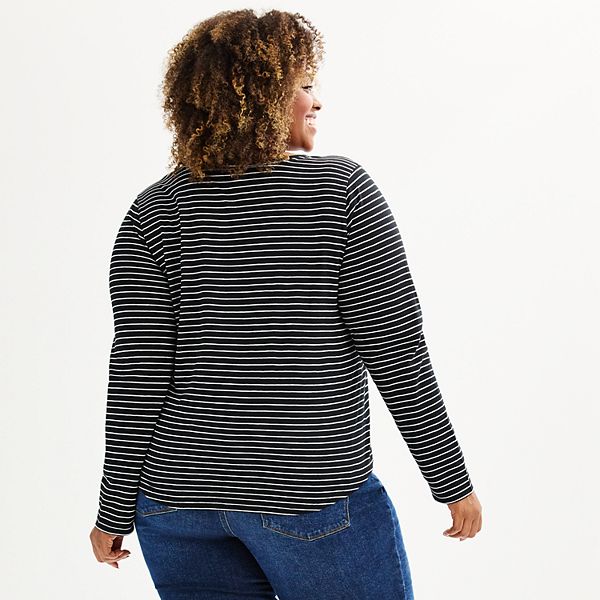 Plus Size Sonoma Goods For Life® Gündəlik Uzun Cəkətli V-Yaxalıqlı Köynək