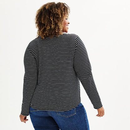 Plus Size Sonoma Goods For Life® Gündəlik Uzun Cəkətli V-Yaxalıqlı Köynək