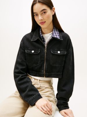 Tommy Jeans Cropped Denim Zip Gödəkçə, Denim Qara