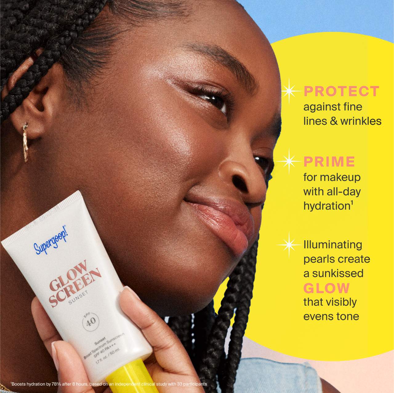 Supergoop! Mini Glowscreen Günəş Kremi SPF 40 Hialuron Turşusu və Niacinamidlə