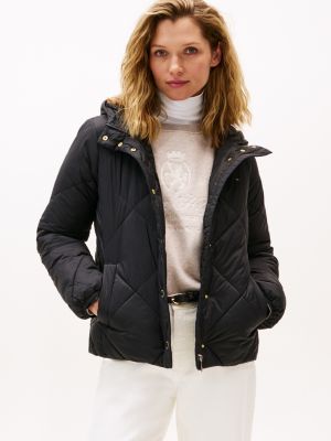 Tommy Hilfiger Yüngül Kapüşonlu Yastan Kuqulatlı Gödəkçə, Qara