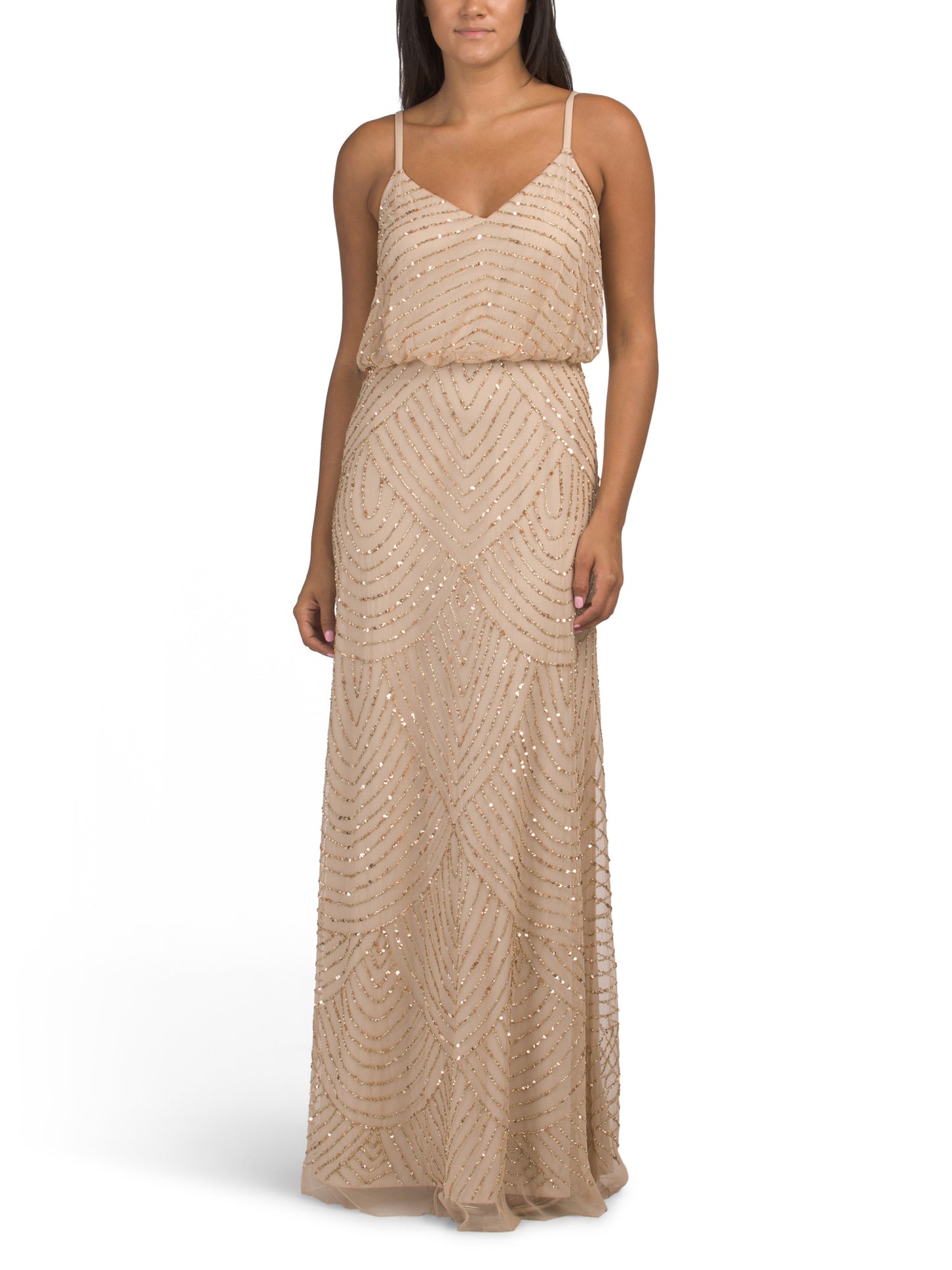ADRIANNA PAPELL Kolsuz Bel Boncuklu Gown Geyim