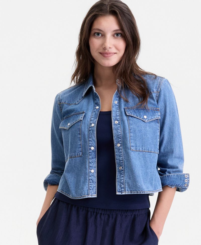 On 34th Qadın Qısaltılmış Denim Western Köynəyi