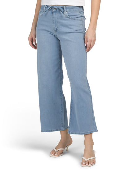 D. JEANS Yüksək Bel Geniş Paça Ayaq Biləyi Cinsi Kəmər ilə