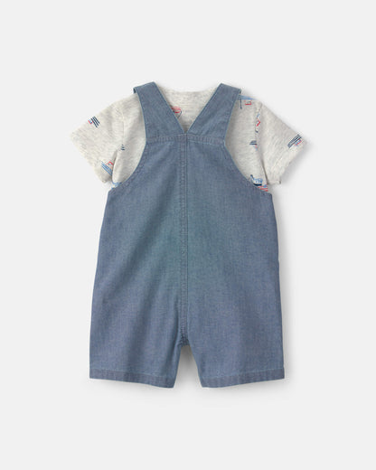Carter's Uşaq Oğlan 2 Parçalı Chambray Qayıq Komбinezon Dəsti - İndigo/Boz