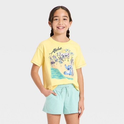 Lilo & Stitch Qız Uşaq Disney Lilo və Stitch "Aloha" Geniş Qısa Əsaslı Qrafik Köynək - Sarı M