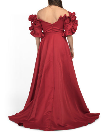 TERANI COUTURE Çiyin Üstü Qat-Qat Fırfırlı Geyim