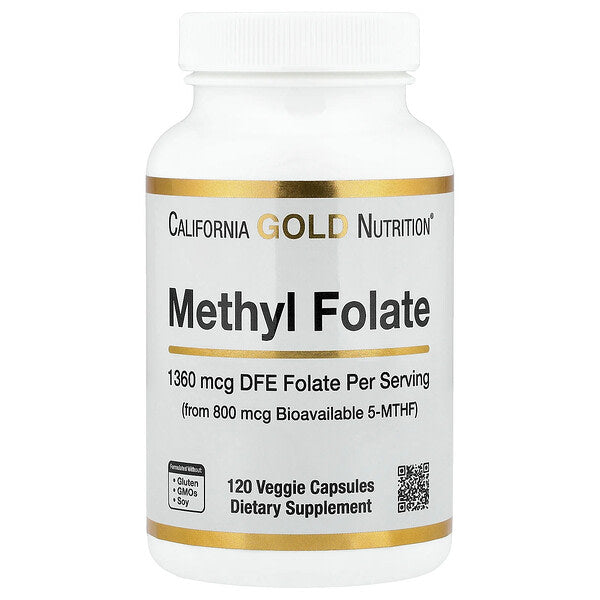 California Gold Nutrition Metil Folat və C Vitamini 120 Veqetarian Kapsul