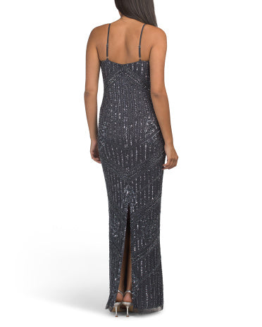 AIDAN MATTOX Kolsuz Boncuklu Gown