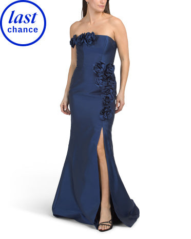 TERANI COUTURE Çiçəkli Aplikə Detaylı Askısız Geyim
