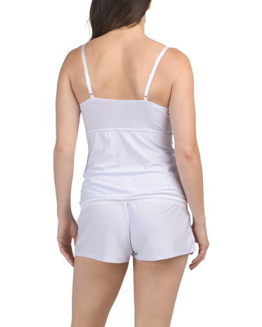 LAURA ASHLEY 2 Hissəli Zolaqli Kolsuz Köynək və Şort Pijama Dəsti