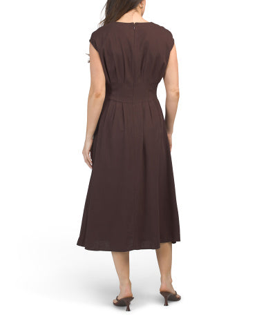 NANETTE NANETTE LEPORE Linen Qarışıqlı Pintuck Bel Midi Geyimi