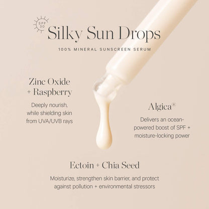 KORA Organics Silky Sun Drops Organik Günəş Kremi Serumu SPF 30 Dəri Maneəsinin Bərpası üçün